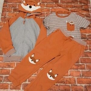 Gymboree Boys Harvest Fox Set Jacket Sz 6 Shirt & Sweatpants Sz 5t Orange Fall